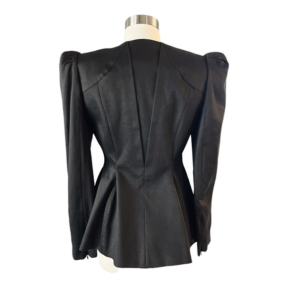 STELLA MCCARTNEY Black Jacket Cotton Silk Lining Peplum Hem Puff Shoulder Small - Picture 2 of 14